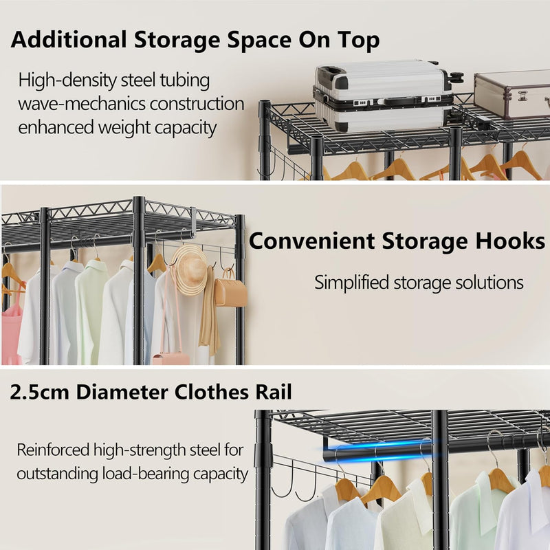 Metal Open Wardrobe Heavy Duty Clothes Rail