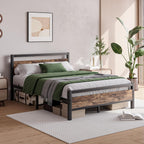 Metal Platform Bed Frame Size with Wooden Headboard