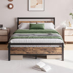 Metal Platform Bed Frame Size with Wooden Headboard