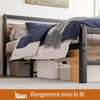 Metal Platform Bed Frame Size with Wooden Headboard