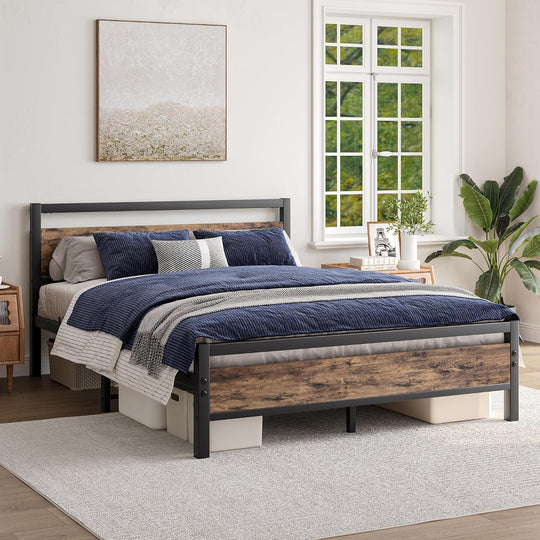 Metal Platform Bed Frame Size with Wooden Headboard