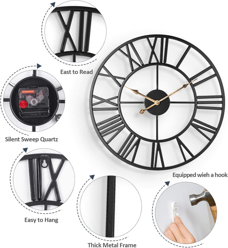 Silent Metal Skeleton Wall Clock European Farmhouse