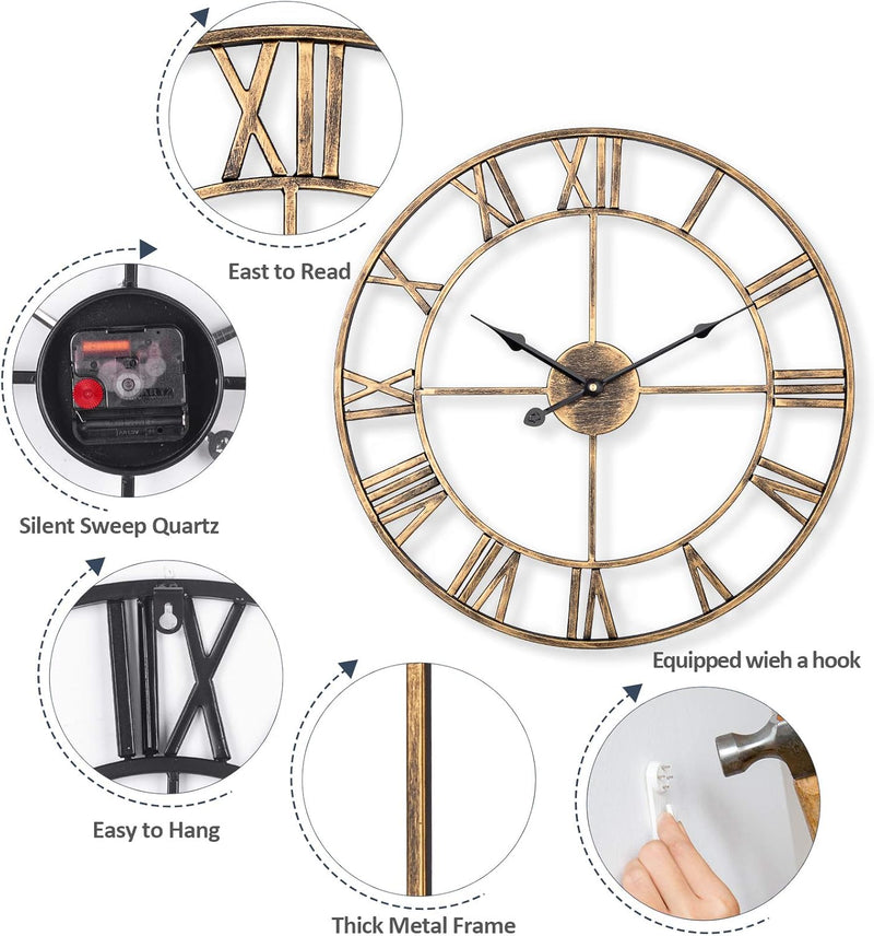 Silent Metal Skeleton Wall Clock European Farmhouse