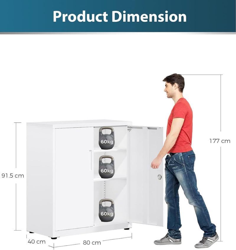 Metal Storage Cabinet Locking Garage 3-Tier Office