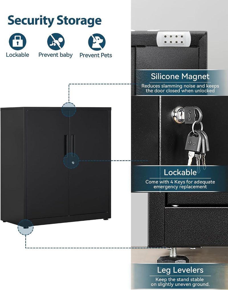 Metal Storage Cabinet Locking Garage 3-Tier Office