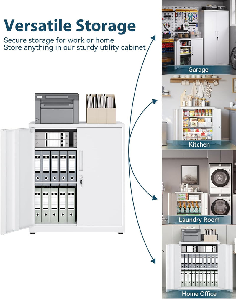 Metal Storage Cabinet Locking Garage 3-Tier Office