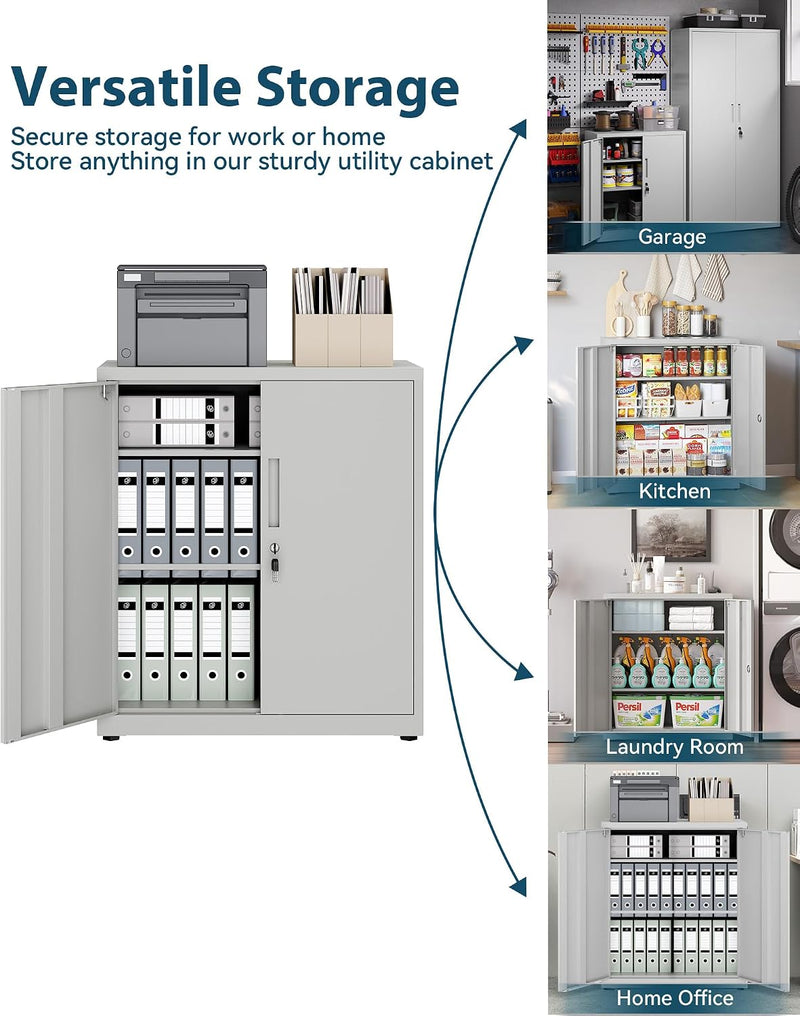 Metal Storage Cabinet Locking Garage 3-Tier Office
