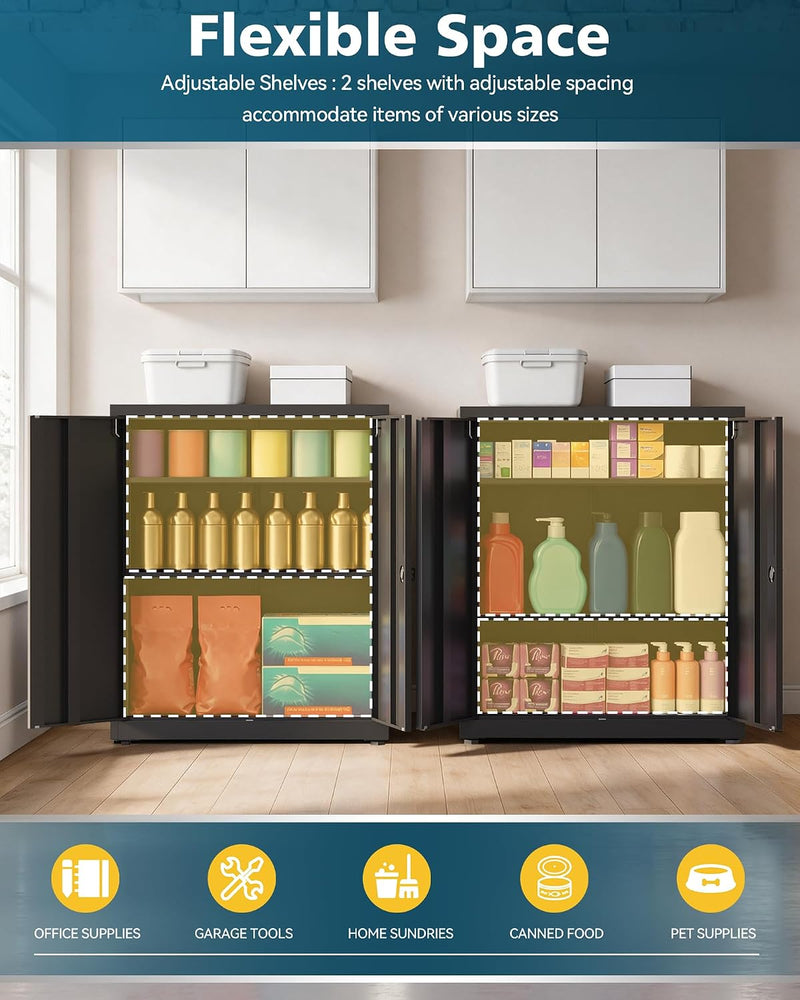 Metal Storage Cabinet Locking Garage 3-Tier Office