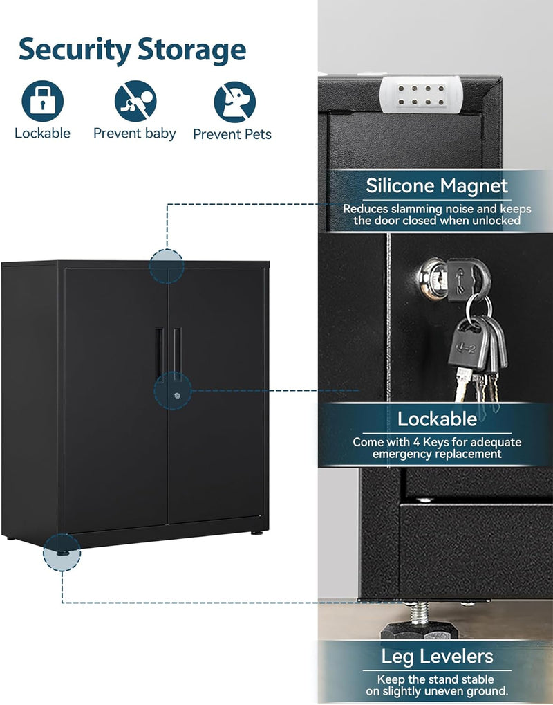 Metal Storage Cabinet Locking Garage 3-Tier Office