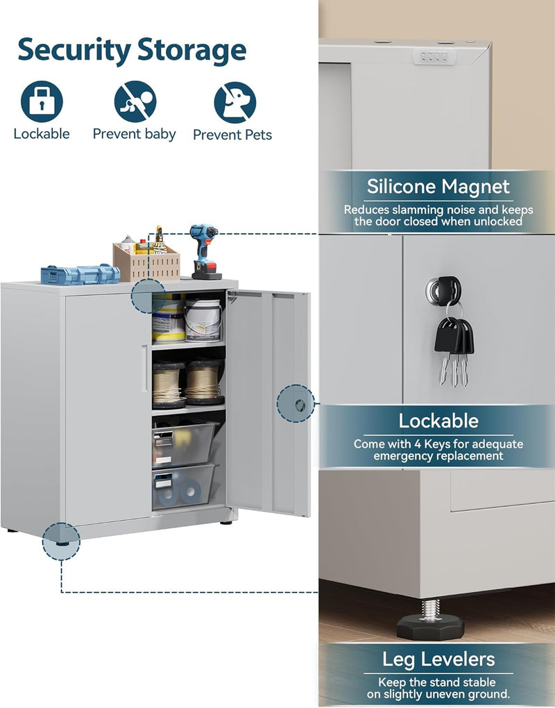 Metal Storage Cabinet Locking Garage 3-Tier Office
