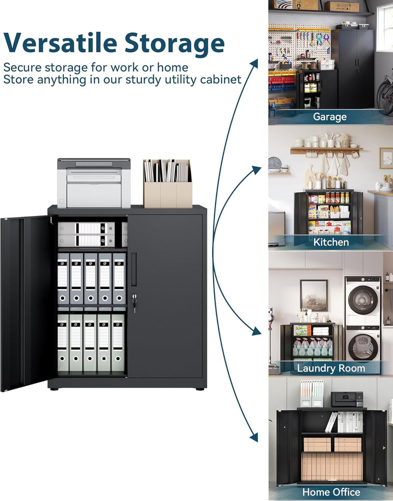 Metal Storage Cabinet Locking Garage 3-Tier Office