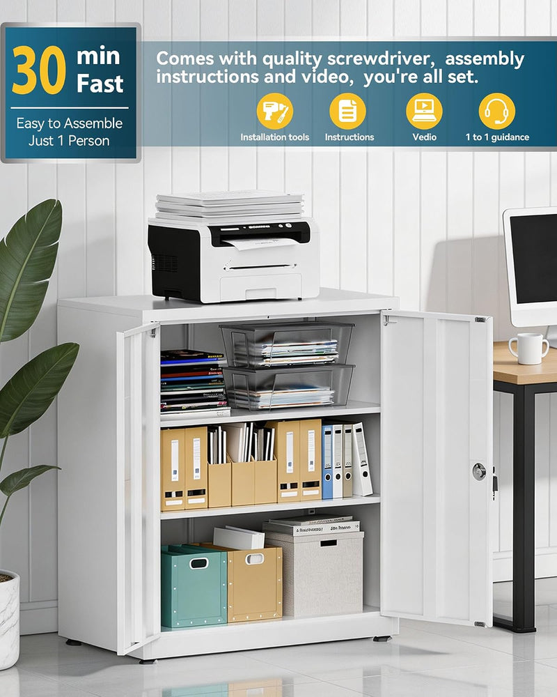 Metal Storage Cabinet Locking Garage 3-Tier Office