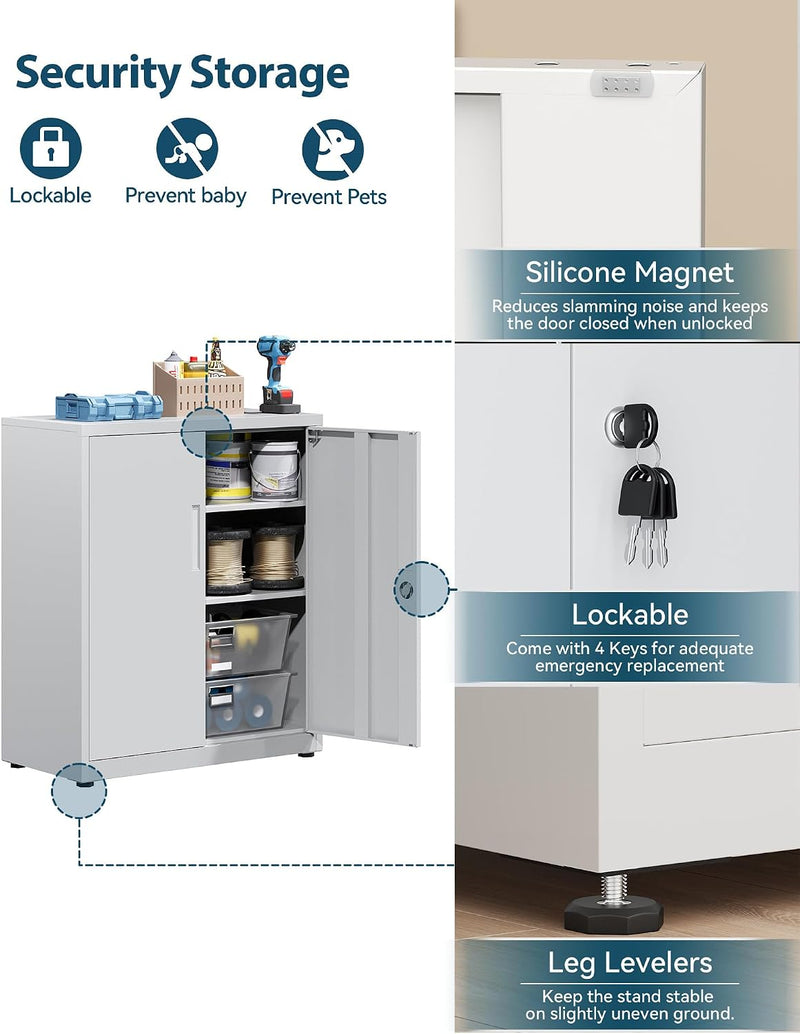 Metal Storage Cabinet Locking Garage 3-Tier Office