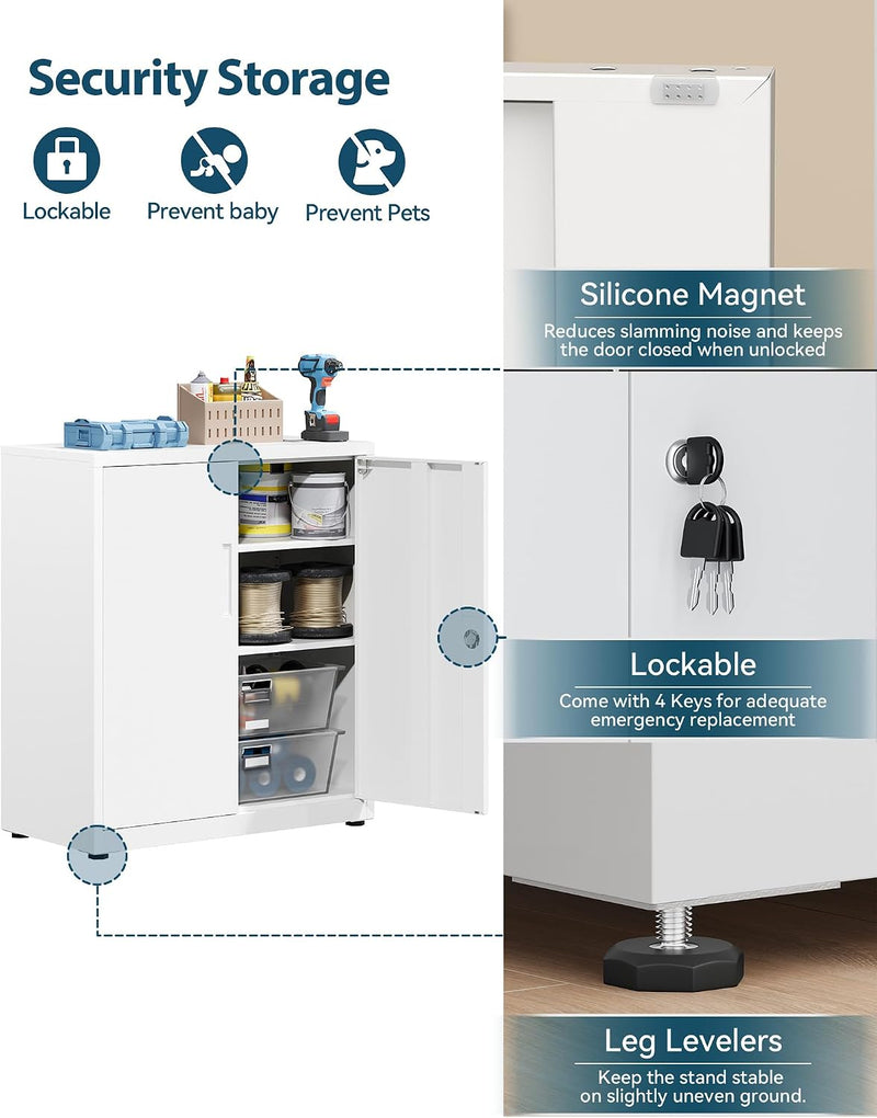 Metal Storage Cabinet Locking Garage 3-Tier Office