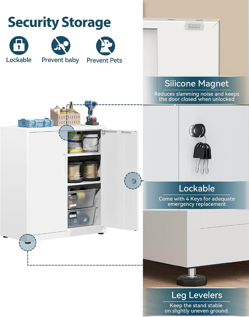 Metal Storage Cabinet Locking Garage 3-Tier Office