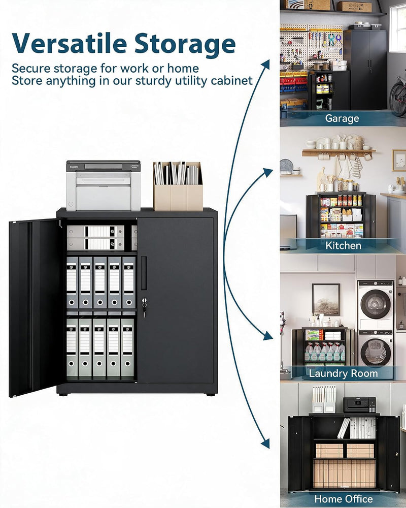 Metal Storage Cabinet Locking Garage 3-Tier Office