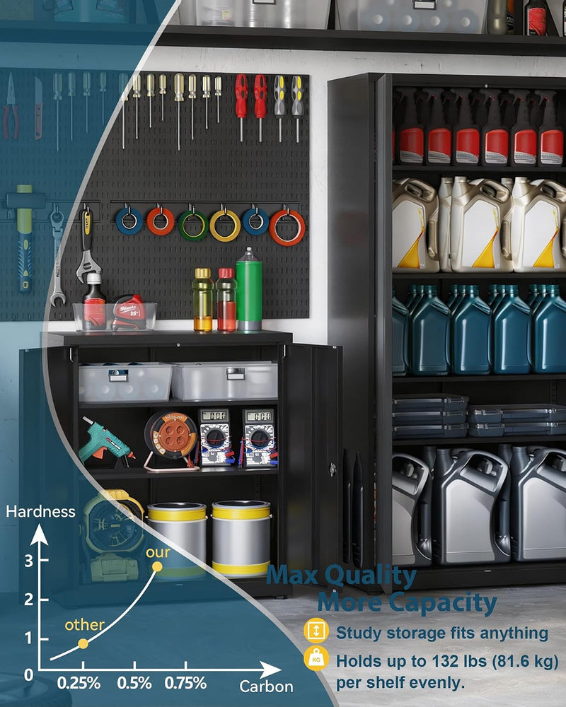 Metal Storage Cabinet Locking Garage 3-Tier Office