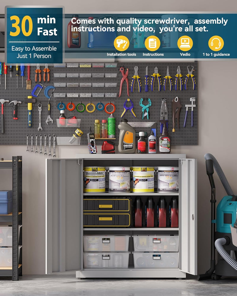 Metal Storage Cabinet Locking Garage 3-Tier Office