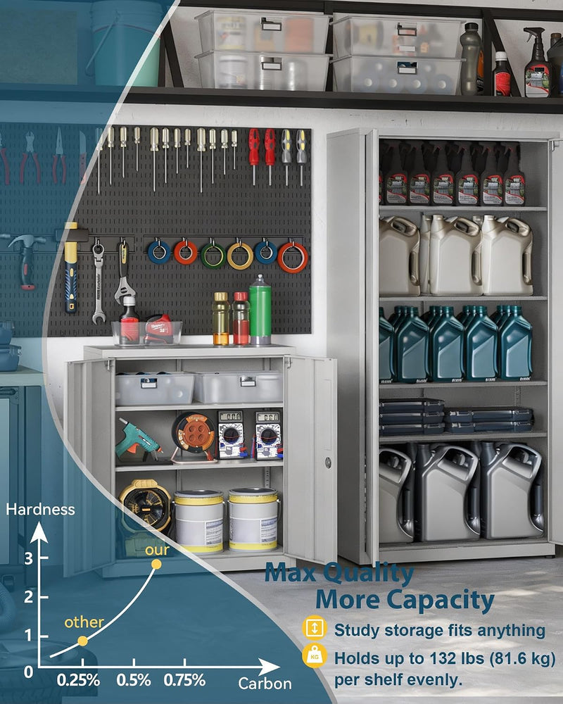 Metal Storage Cabinet Locking Garage 3-Tier Office