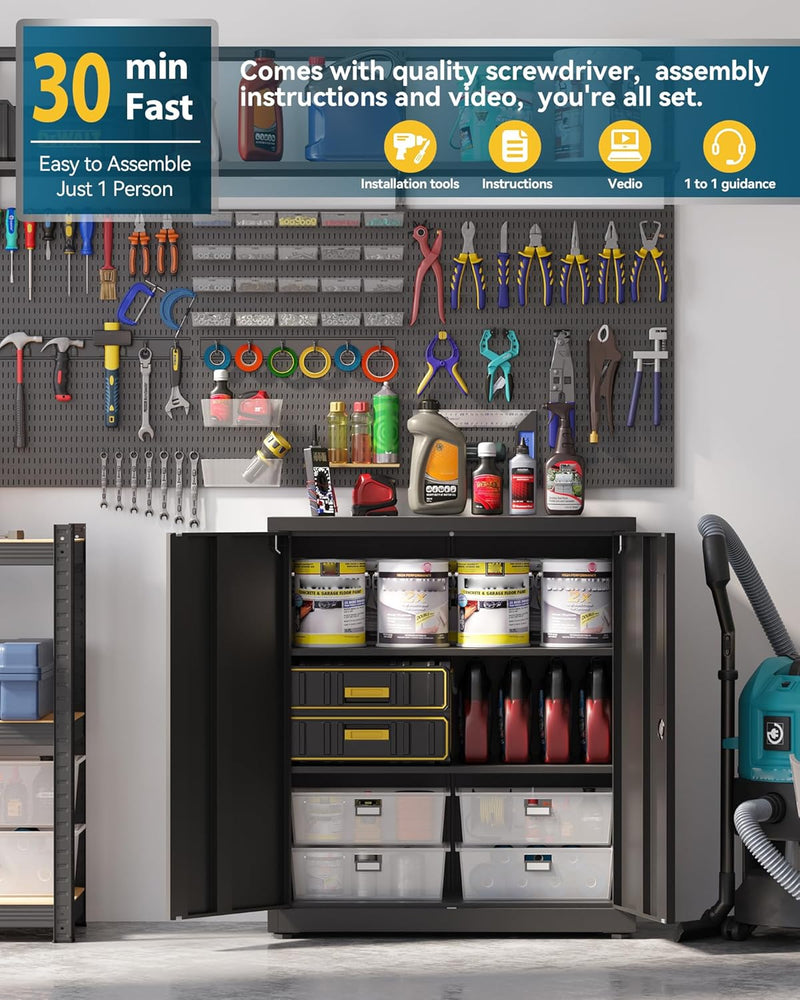 Metal Storage Cabinet Locking Garage 3-Tier Office