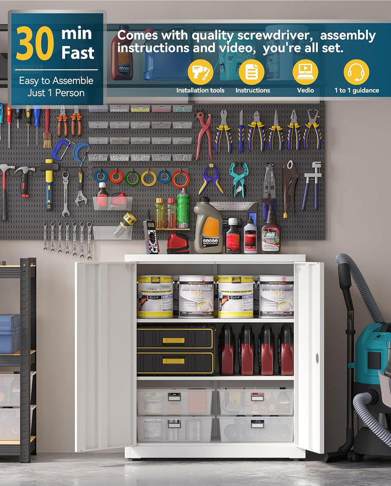 Metal Storage Cabinet Locking Garage 3-Tier Office