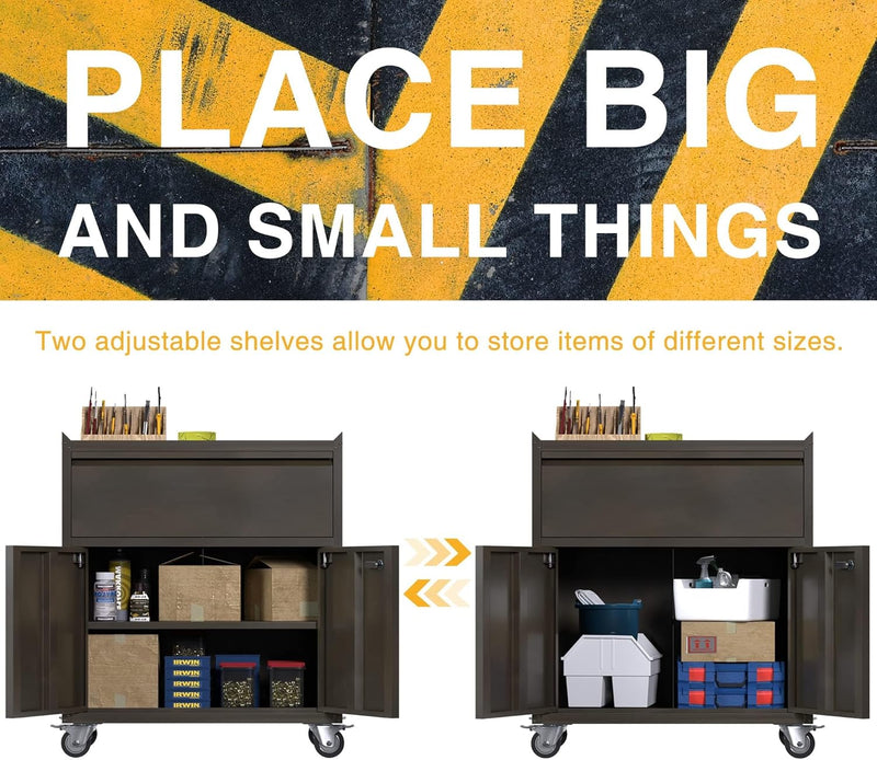 Metal Storage Cabinet with 2 Doors and 1