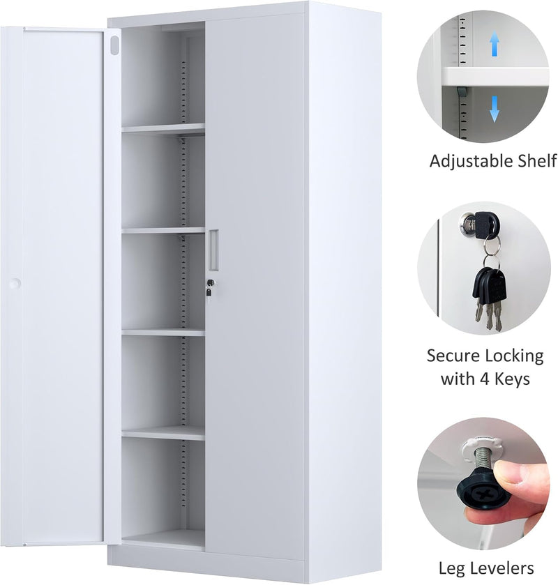 Metal Storage Cabinet with Locking Doors and 2