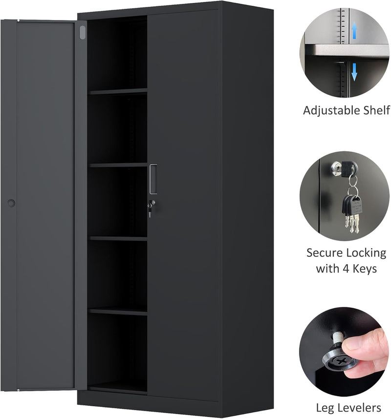 Metal Storage Cabinet with Locking Doors and 2