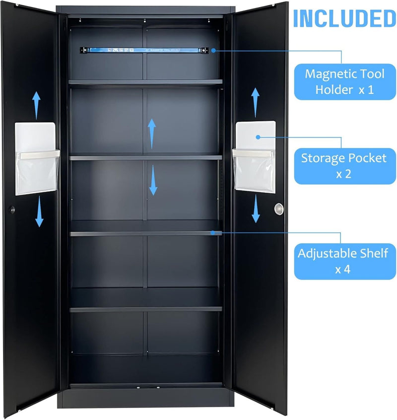 Metal Storage Cabinet with Locking Doors and 2