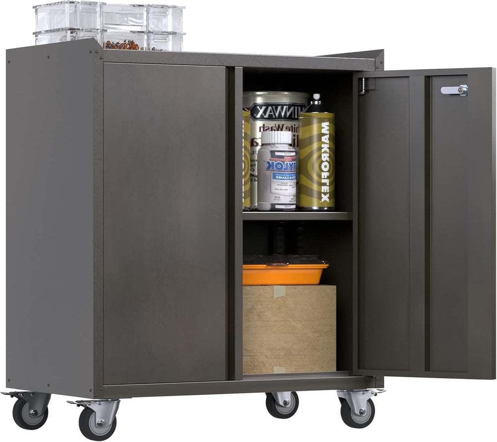 Metal Storage Cabinet with Wheels Rolling 2 Doors