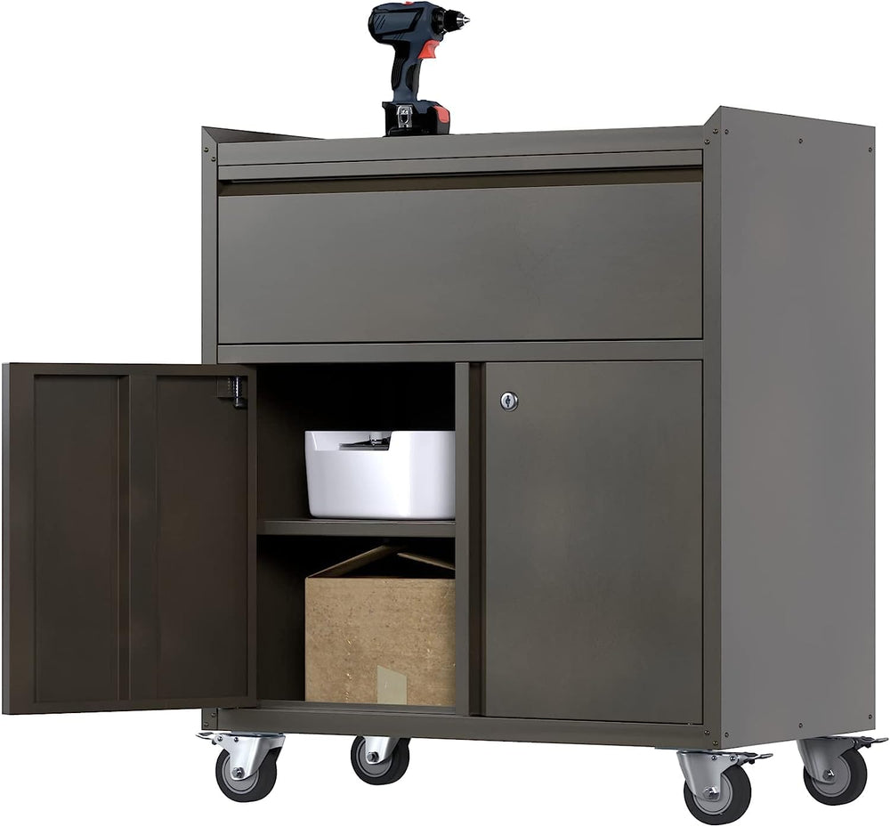 Metal Garage Cabinet with Wheels and 2 Doors