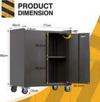 Metal Storage Cabinet with Wheels Rolling 2 Doors