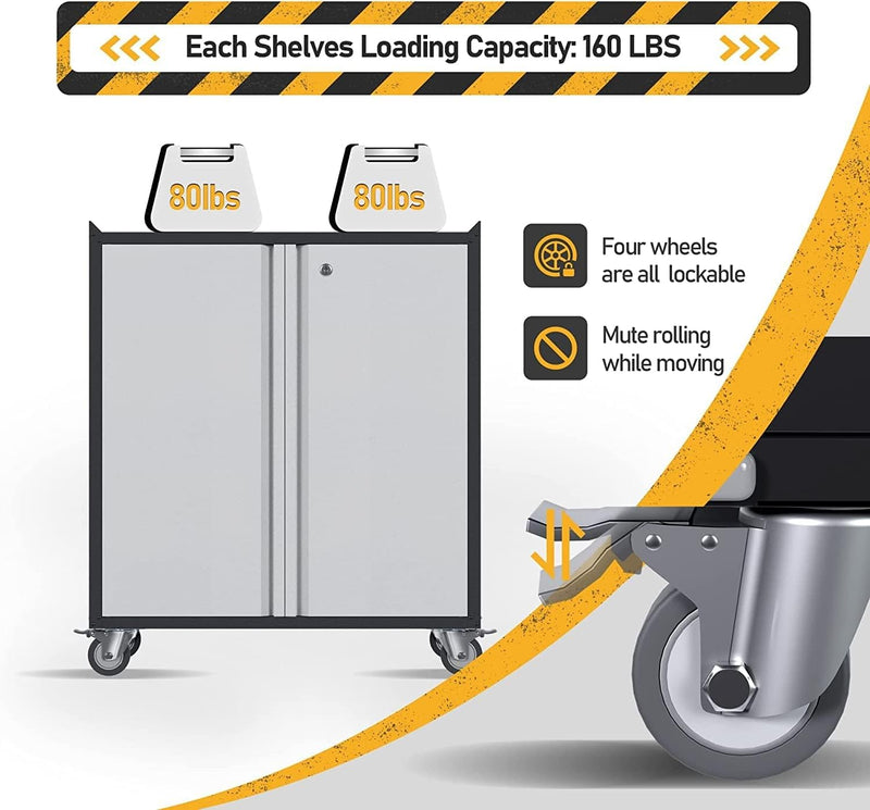 Metal Storage Cabinet with Wheels Rolling 2 Doors