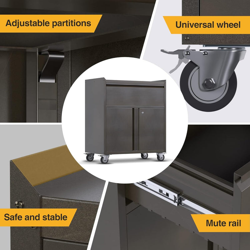 Metal Storage Cabinet with Wheels Rolling 2 Doors