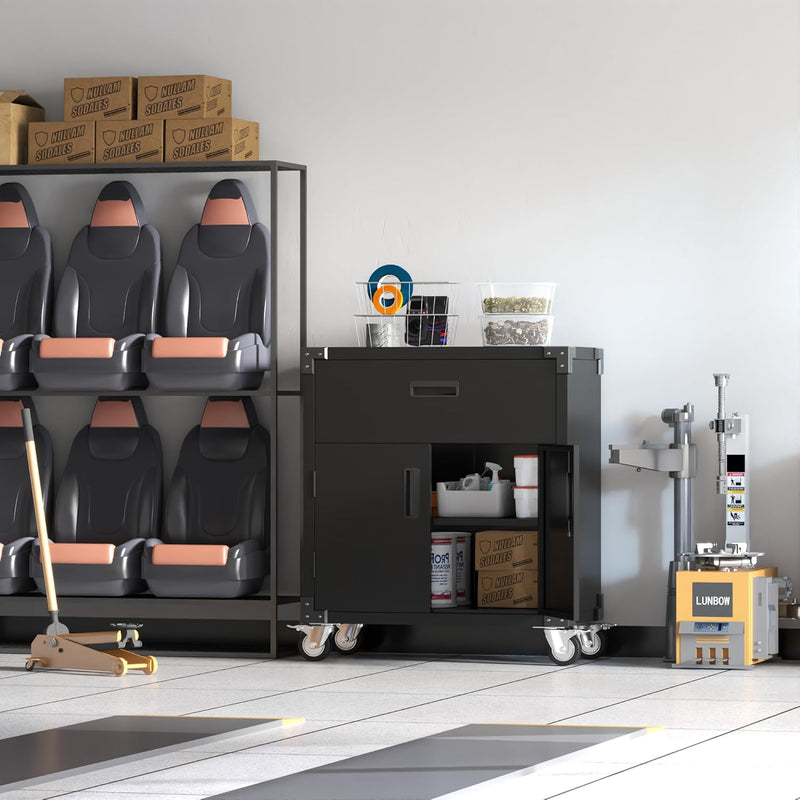 Metal Storage Cabinet with Wheels Rolling 2 Doors