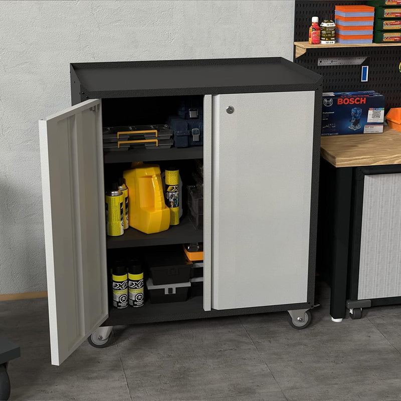 Metal Storage Cabinet with Wheels Rolling 2 Doors
