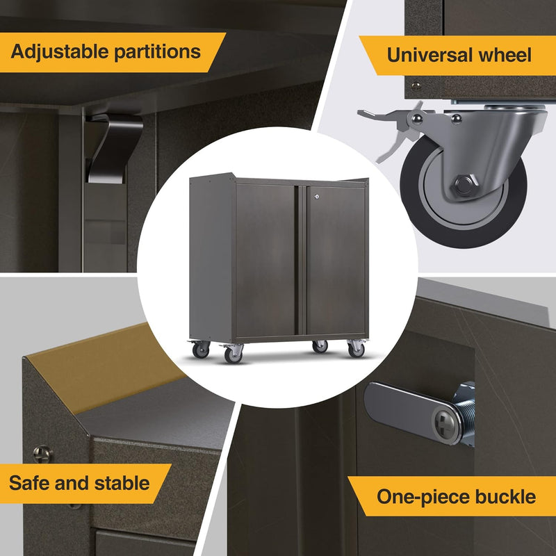 Metal Storage Cabinet with Wheels Rolling 2 Doors