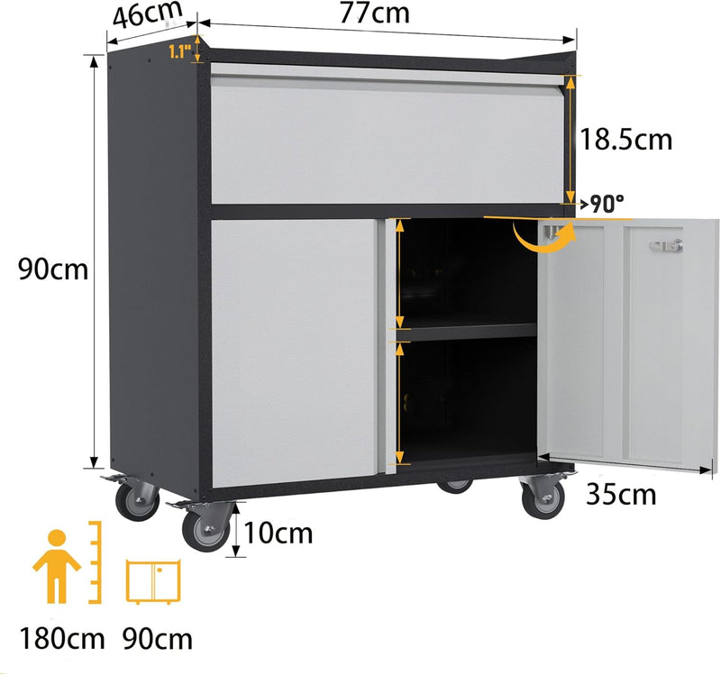 Metal Storage Cabinet with Wheels Rolling 2 Doors