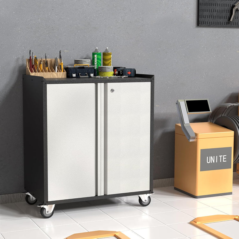 Metal Storage Cabinet with Wheels Rolling 2 Doors