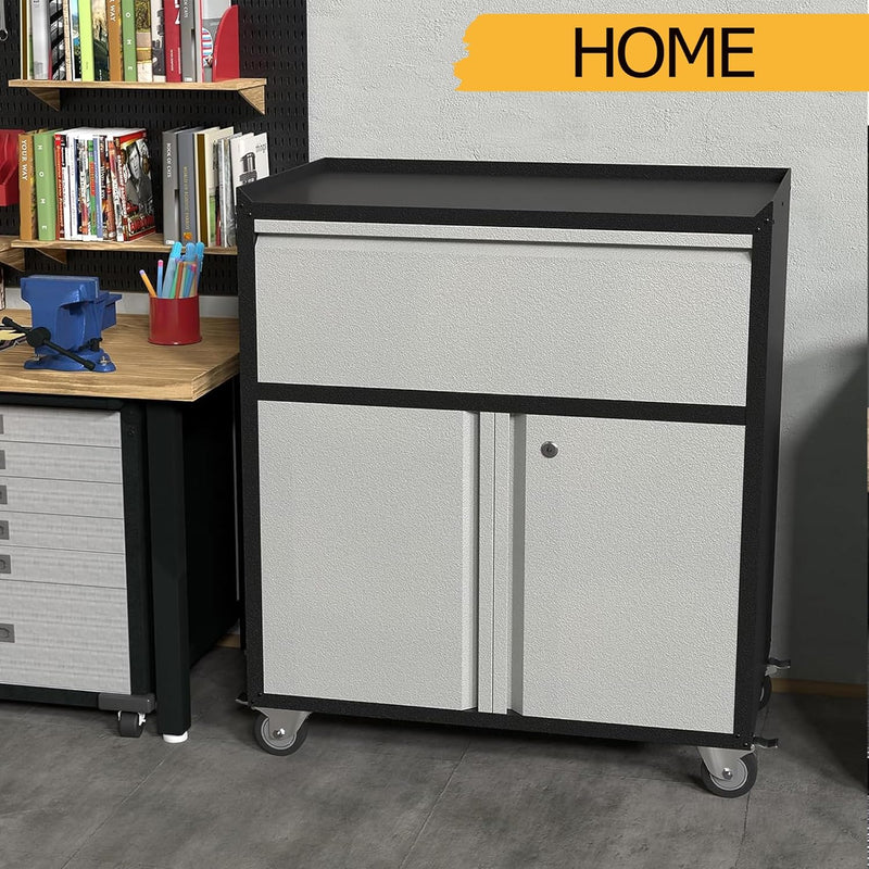 Metal Storage Cabinet with Wheels Rolling 2 Doors