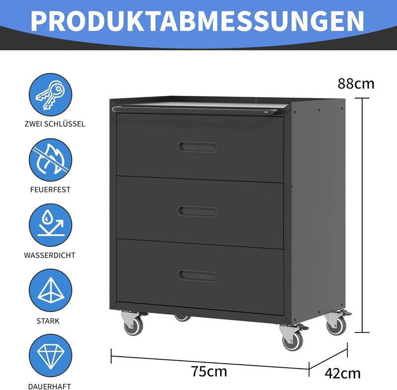 Metal Storage Cabinet with Wheels Rolling Tool Garage