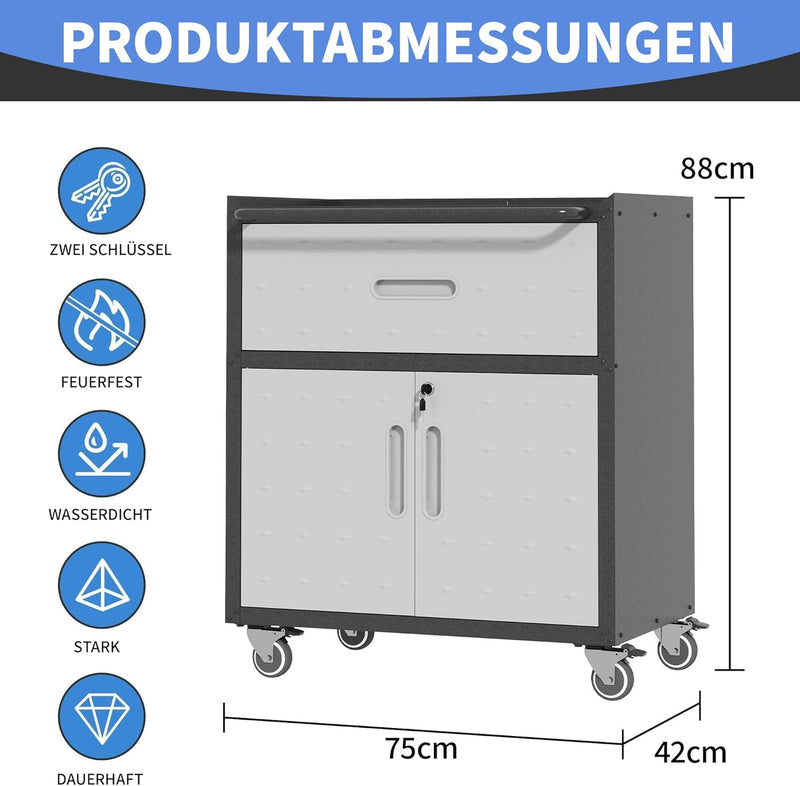 Metal Storage Cabinet with Wheels Rolling Tool Garage