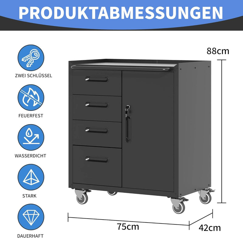 Metal Storage Cabinet with Wheels Rolling Tool Garage