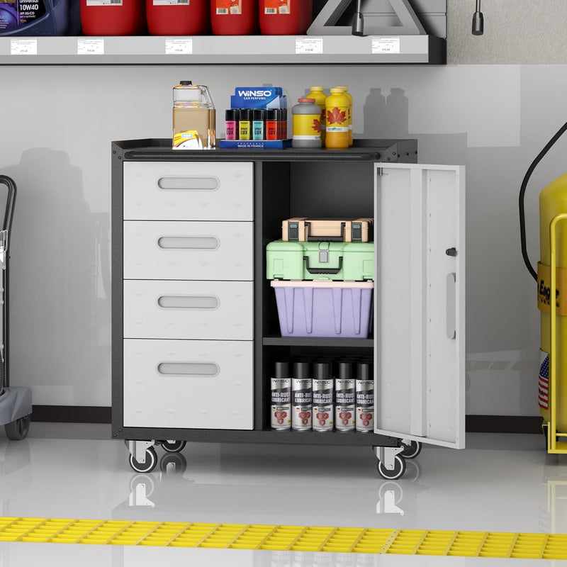 Metal Storage Cabinet with Wheels Rolling Tool Garage