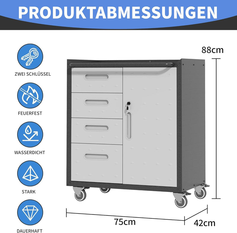 Metal Storage Cabinet with Wheels Rolling Tool Garage