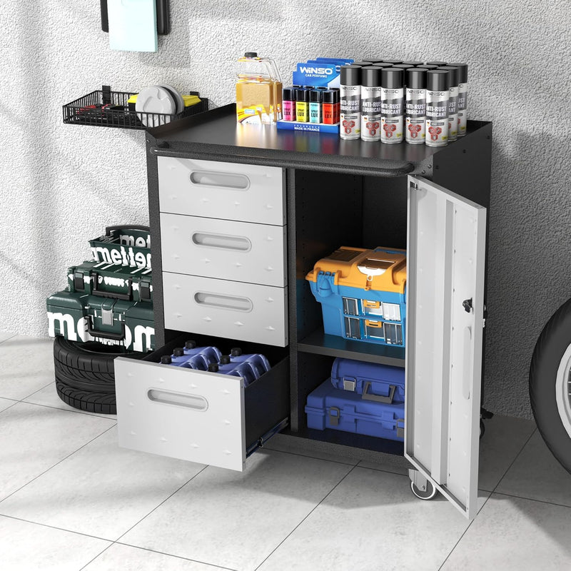 Metal Storage Cabinet with Wheels Rolling Tool Garage