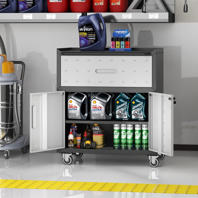 Metal Storage Cabinet with Wheels Rolling Tool Garage