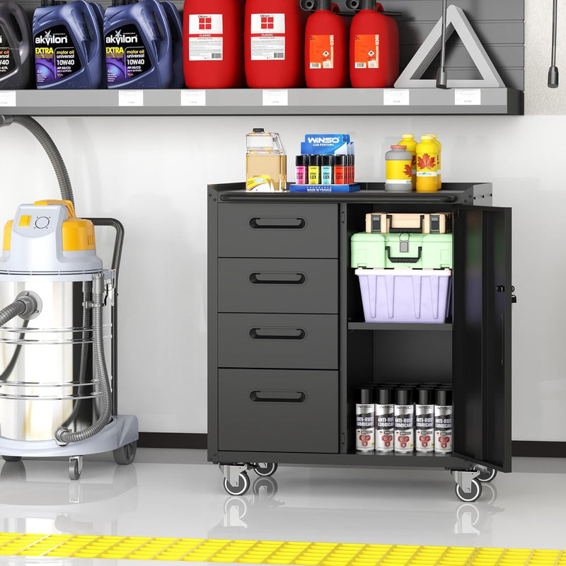 Metal Storage Cabinet with Wheels Rolling Tool Garage