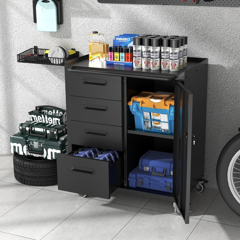 Metal Storage Cabinet with Wheels Rolling Tool Garage