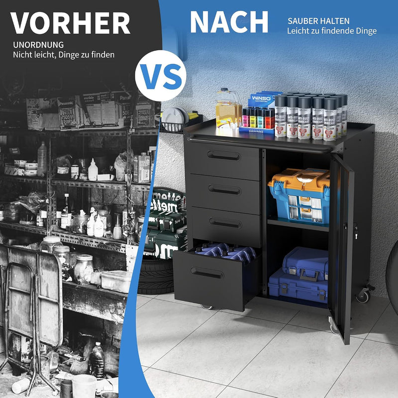 Metal Storage Cabinet with Wheels Rolling Tool Garage